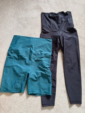 Old Navy Postnatal compression Leggings + Maternity Teal Bike Shorts 2-Pack